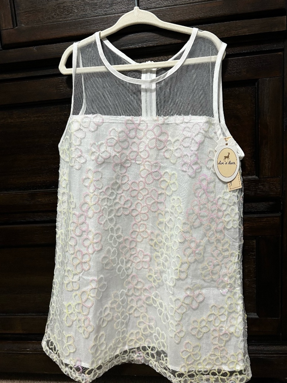 NWT Girls 6 Dress- White with Sequin overlay
